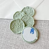 "Sage Green floral pattern 3D wax seal stickers | Set of 10" - Wax Seals in green by Maria Ferrer G.