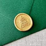 "Classic Gold "Merry Christmas" tree calligraphy wax seal sticker | Set of 10" - Wax Seals in gold by Maria Ferrer G.