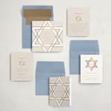 "Square Star of David" - Mitzvah Invitations in Cream by Stacy Maalouf - Invitation Suite
