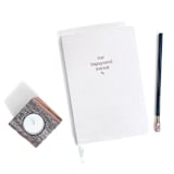 "Our Engagement Journal | Gold Foil on Cream Linen Notebook" - Notebook in beige by Jessica Cunningham