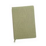 "Custom Text Foil Embossed Linen Notebook | Gold Foil on Sage Green Linen" - Notebook in green by Jessica Cunningham