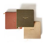 "Custom Text Foil Embossed Square Linen Notebook | Gold Foil on Olive Linen" - Notebook in green by Jessica Cunningham
