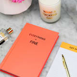 "Everything is Fine - Neon Red Hardcover Journal" - Notebook in red by Chez Gagné