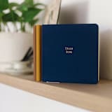 "Dear Son Foil Embossed Square Linen Notebook | Gold on Navy Blue" - Notebook in blue by Jessica Cunningham