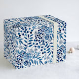"Blue Floral Boquest" - Wrapping Paper in Snow by Yaling Hou Suzuki - Front