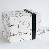 "Christmas Lettering" - Wrapping Paper in Midnight by Kayla Dawson - Front