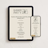 "Dinner Doodles" - Online Dinner and Cocktail Party Invitations in Bone by Inkblot Design - Mobile + desktop layout
