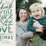 "Peace and Love Lettered" - Holiday Cards in Evergreen by Alethea and Ruth - Detail