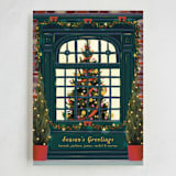 "Christmas Window" - Holiday Cards in Dark Turquoise by Becky Nimoy - Full Design