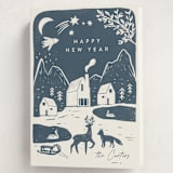 "Winter linocut" - Holiday Cards in Night by Maja Cunningham - Folded Card