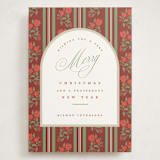 "Poinsettia Stripe Wallpaper" - Holiday Cards in Cranberry by Susan Zinader - Front