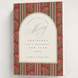 "Poinsettia Stripe Wallpaper" - Holiday Cards in Cranberry by Susan Zinader - Folded Card