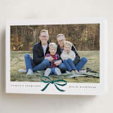 "Crimson Bow" - Holiday Cards in Blue Velvet by Olivia Kanaley Inman - Folded Card