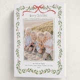 "Holly Garland and Bow" - Holiday Cards in Candy Cane by Paula Pecevich - Folded Card