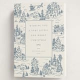 "Christmas Toile" - Holiday Cards in Periwinkle by Jennifer Lew - Folded Card