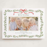 "Holly Garland and Bow" - Holiday Cards in Candy Cane by Paula Pecevich - Front