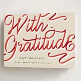 "Ribbon Greeting" - Holiday Cards in Holly Berry by AK Graphics - Folded Card