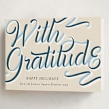 "Ribbon Greeting" - Holiday Cards in Navy by AK Graphics - Folded Card