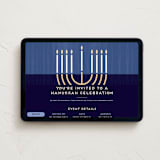 "Modern Menorah" - Online Holiday Party Invitations in Navy by Kami Turnell - Desktop layout