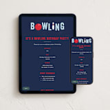 "Bowling birthday party" - Online Kids Birthday Invitations in Blue Slate by Anupama - Mobile + desktop layout
