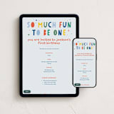 "One is So Fun" - Online Kids Birthday Invitations in Dino by Ashlee Townsend - Mobile + desktop layout