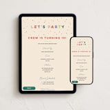 "Dancing Happy" - Online Kids Birthday Invitations in Confetti by Sarah Hawkins Designs - Mobile + desktop layout