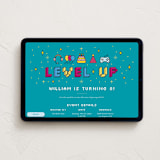 "Level Up" - Online Kids Birthday Invitations in Electric Teal by Ana de Sousa - Desktop layout