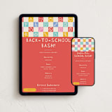 "Back-to-School Checkerboard" - Online Party Invitations in Rainbow by Noonday Design - Mobile + desktop layout