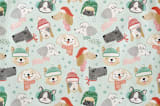 "Christmas Puppies" - Mitt and Potholder Set in Mint by Monika Torun - Detail