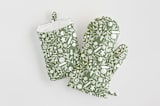 "A Baker's Holiday" - Mitt and Potholder Set in Sage by Jaclyn Ruble - Overview