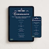 "Stately Cross" - Online Religious Milestone Invitations in Navy by Beth Schneider - Mobile + desktop layout