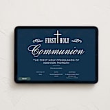 "Stately Cross" - Online Religious Milestone Invitations in Navy by Beth Schneider - Desktop layout