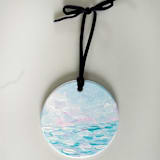 "Hand-Painted Ceramic Porcelain Ornament, Aqua, White & Blush" - Ornaments in blue by Nicoletta Savod