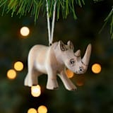 "Painted Wood Rhino Christmas Ornament" - Ornaments in gray by Aahlada Chennupati