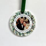 "Personalized Newlywed Photo Ornament, Painted Wreath" - Ornaments in white by Holly Whitcomb