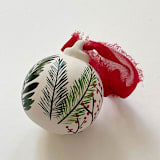 "Holiday Sprigs Hand-painted Ceramic Ornament" - Ornaments in white by Kara Aina