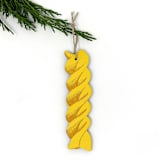 "Wooden Silkscreen Fusilli Pasta Ornament" - Ornaments in yellow by Shannon Broder