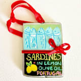 "Hand-made Sardine Clay Can Ornament" - Ornaments in red by AlisonJerry