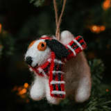"Felt Holiday Scarf Bull Terrier Dog Ornament" - Ornaments in white by Aahlada Chennupati