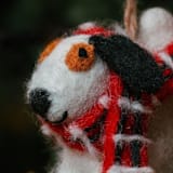 "Felt Holiday Scarf Bull Terrier Dog Ornament" - Ornaments in white by Aahlada Chennupati