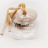 "Personalized Acrylic White Floral Engagement Ornament, Set of 1" - Ornaments in white by Iveta Abolina