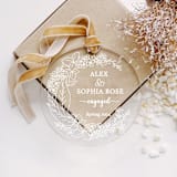 "Personalized Acrylic White Floral Engagement Ornament, Set of 1" - Ornaments in white by Iveta Abolina