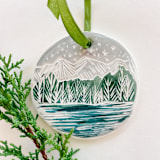 "Winter Mountain Ornament no. 1" - Ornaments in green by Sarah Fitzgerald