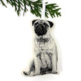 "Silkscreen Pug Ornament" - Ornaments in beige by Broderpress
