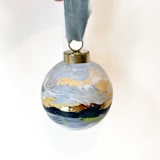 "Endless Calm Gold Foil Ceramic Ornament" - Ornaments in blue by Johanne Dziemian