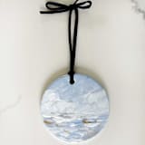 "Hand-Painted Ceramic Porcelain Ornament, Light Blue, White & Glittery Gold" - Ornaments in blue by Nicoletta Savod