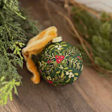 "Holiday Sprigs on Forest Green- Large Round Ornament" - Ornaments in multicolorassorted-colors by Sara Swanson