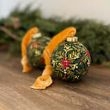 "Holiday Sprigs on Forest Green- Large Round Ornament" - Ornaments in multicolorassorted-colors by Sara Swanson
