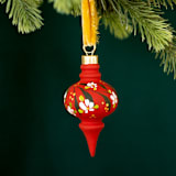 "Holiday Red Floral - Long Curvy Shaped Ornament" - Ornaments in multicolor by Sara Swanson