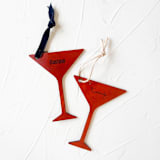 "Custom Leather Martini Glass Ornament - Personalized" - Ornaments in brown by Left Grain